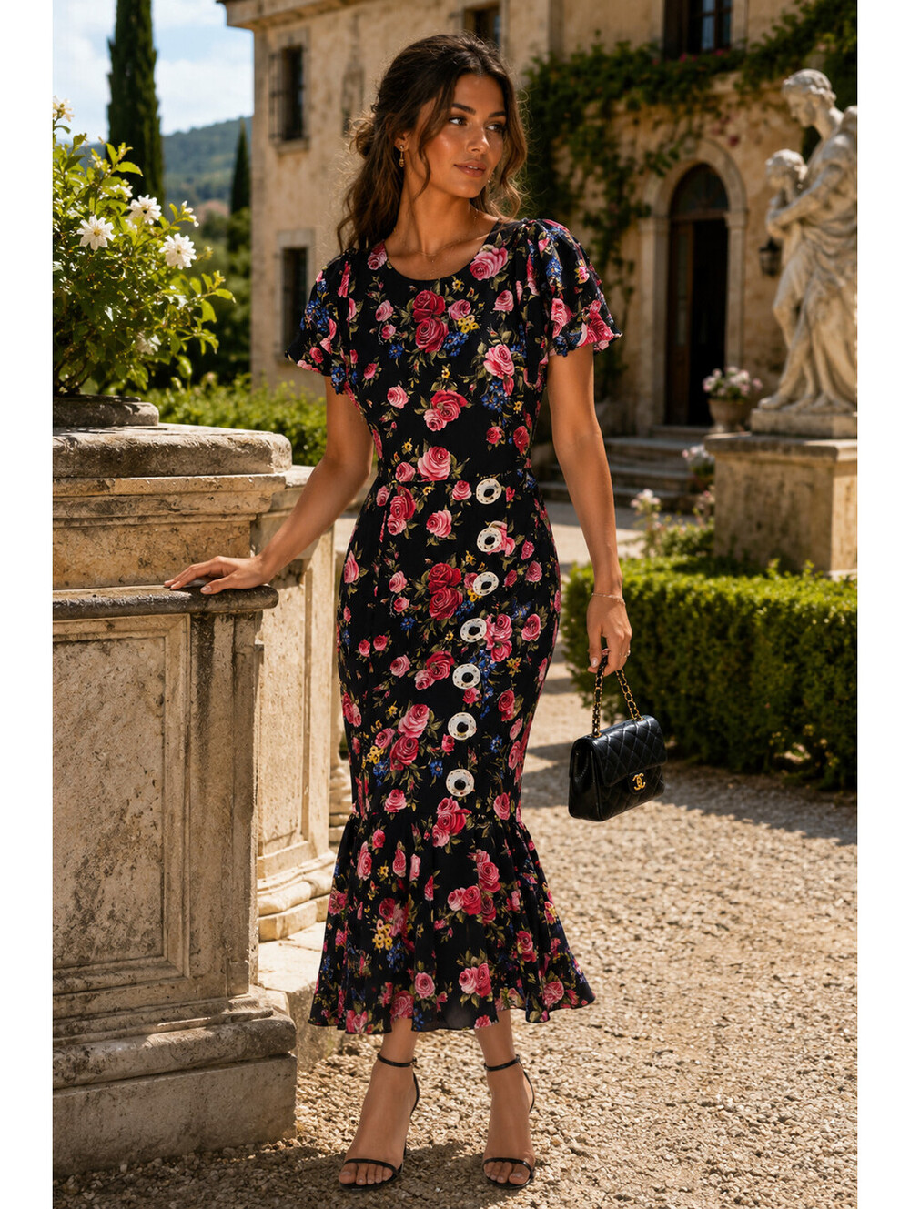 Dolce Gabbana 100% Silk Floral Knee Length Dress Size US 4/IT 40